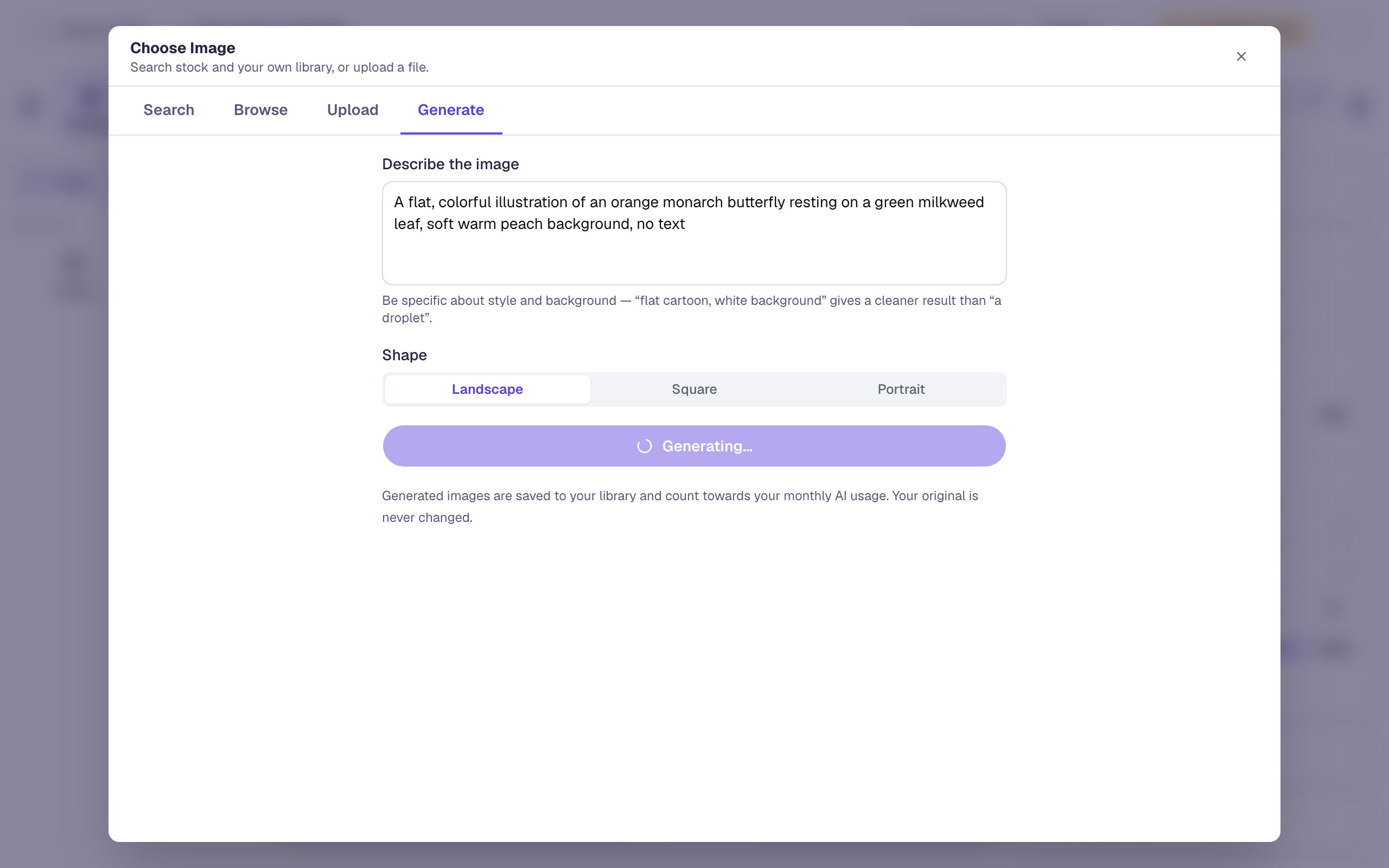 The Generate tab with the button showing Generating…
