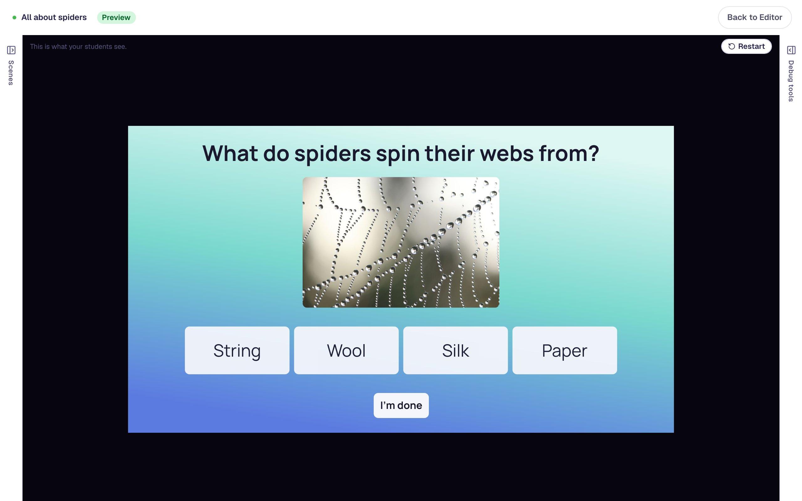 Preview of the web question with the answers shuffled, so Silk is no longer first