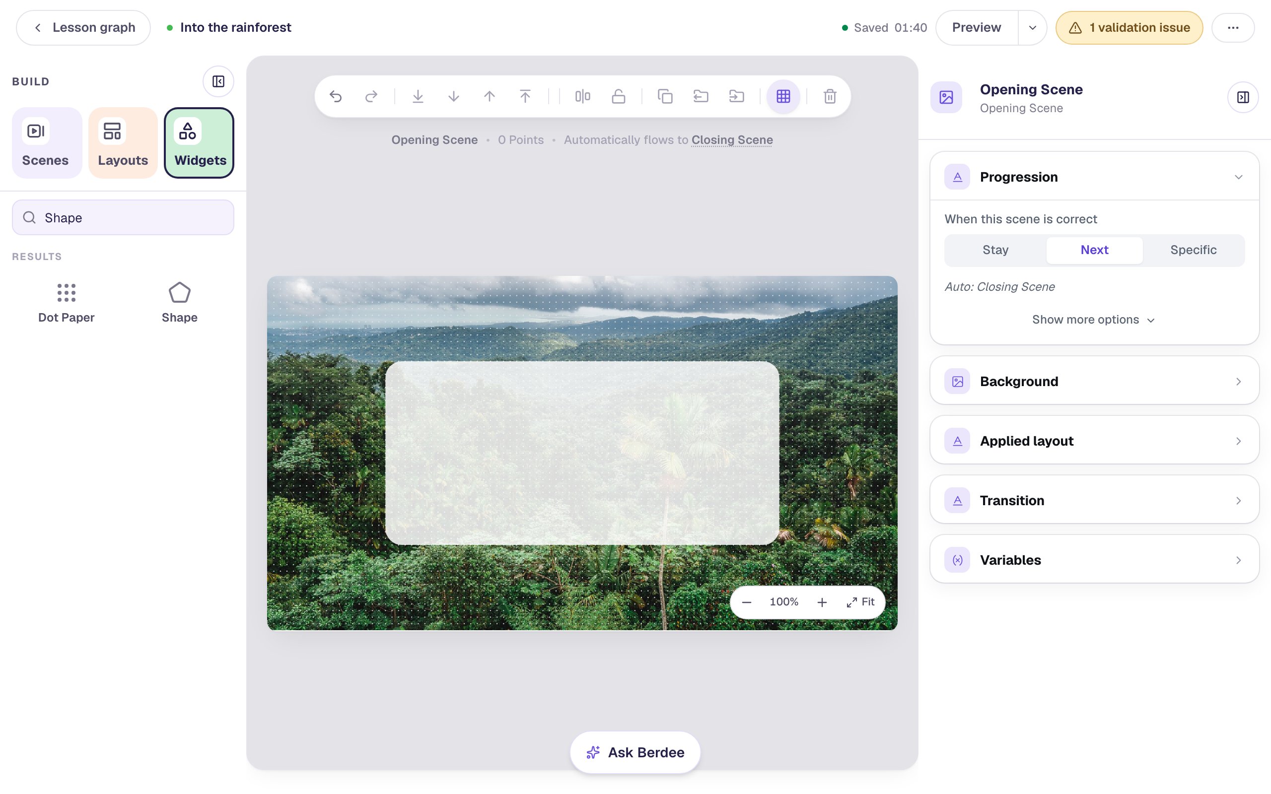 A rounded, frosted white card in the middle of the rainforest photo