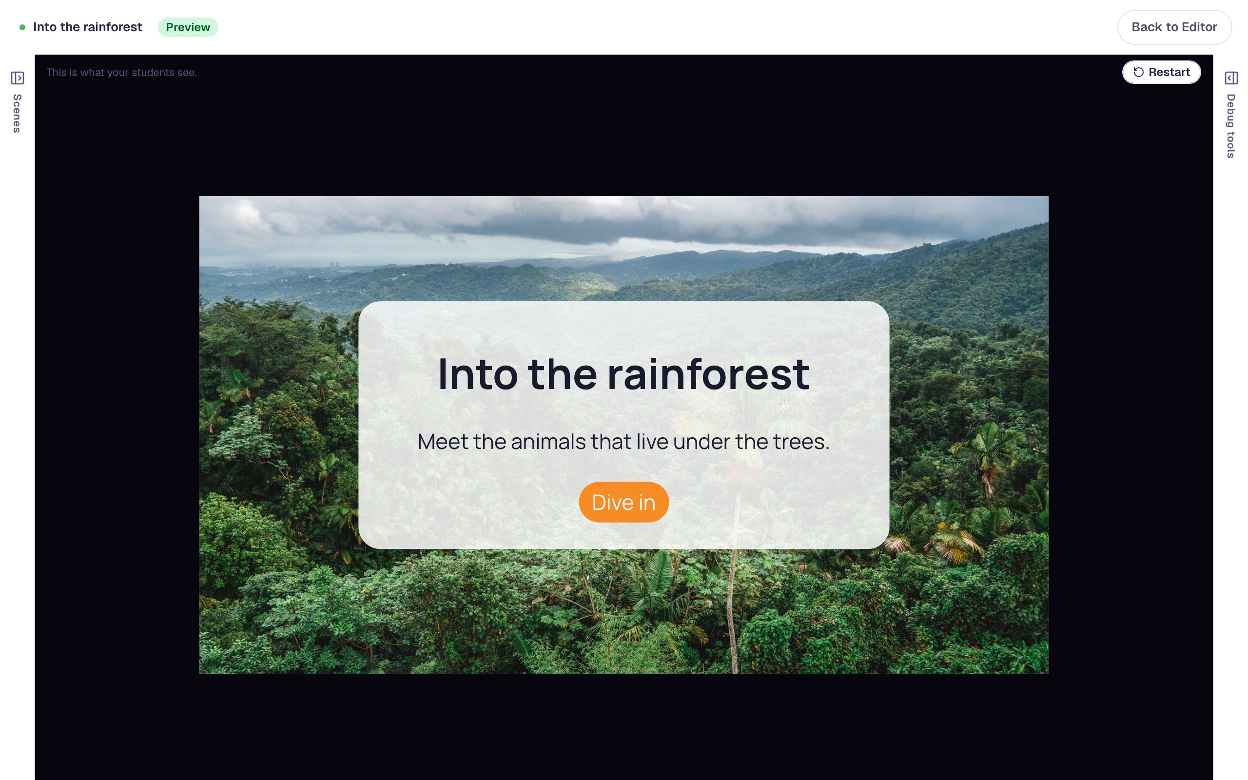 The title scene in Preview, with the rainforest photo filling the frame behind the frosted title card
